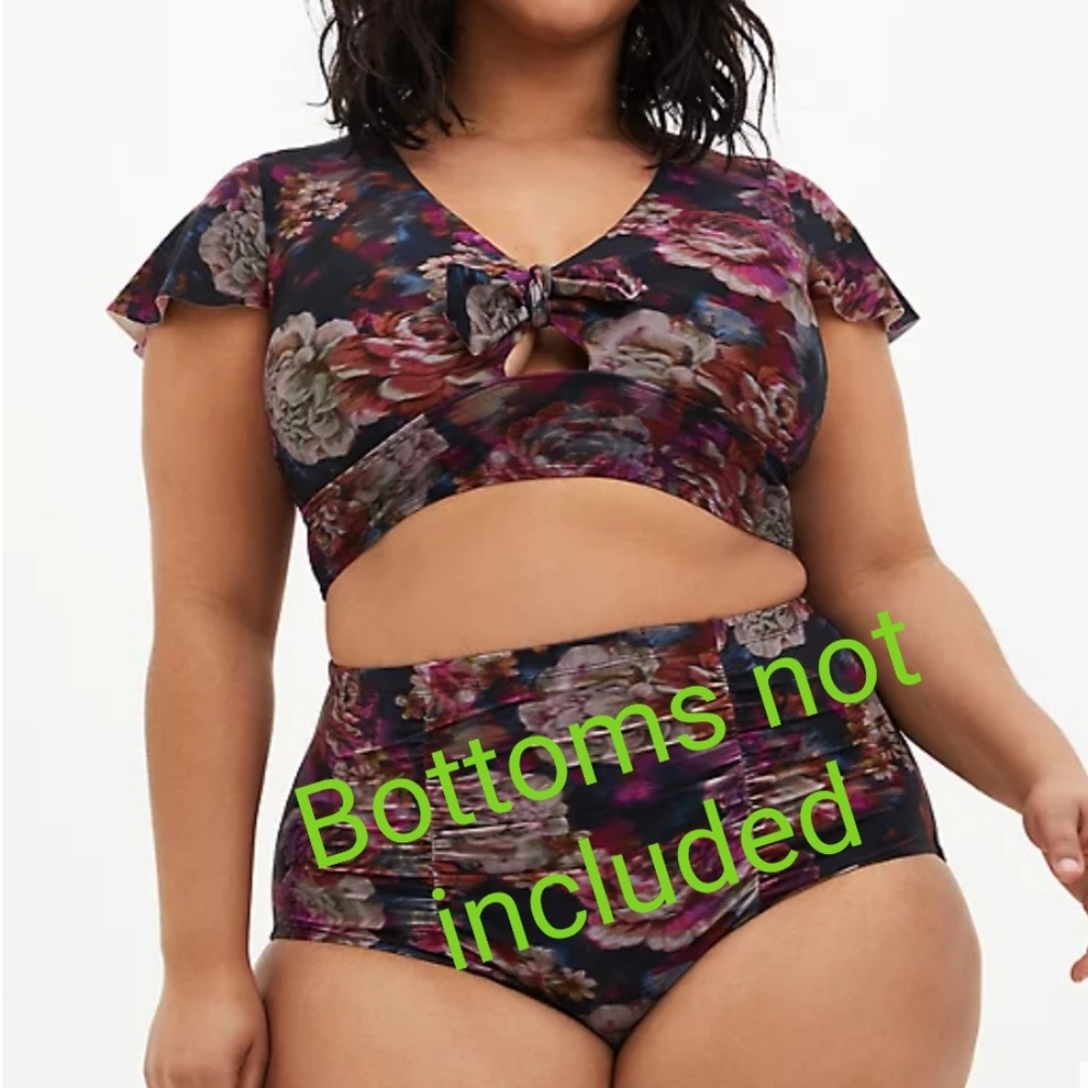 Sz 1 Torrid Swimtop Floral Rose Flutter Sleeve